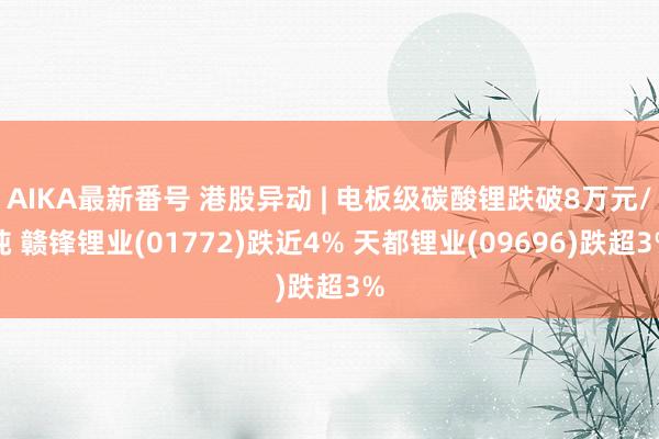AIKA最新番号 港股异动 | 电板级碳酸锂跌破8万元/吨 赣锋锂业(01772)跌近4% 天都锂业(09696)跌超3%