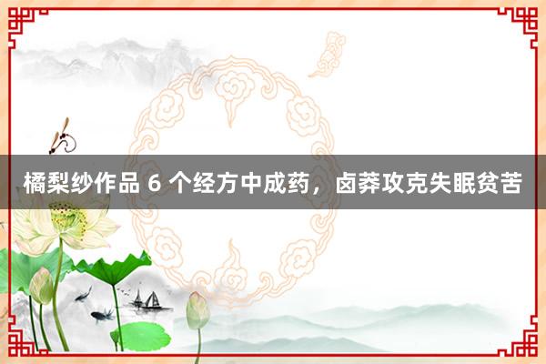 橘梨纱作品 6 个经方中成药，卤莽攻克失眠贫苦